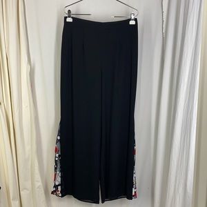 ELL JAY 12 Black Pants Wide Leg Chiffon Inset Dots